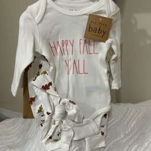 NWT Happy Fall Y’all infant onesie with pants and head wrap tie. 3 piece set